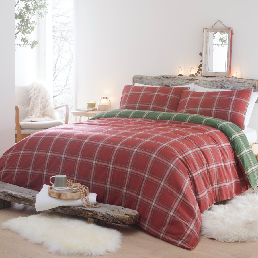 Bedding Appletree Hygge Pillowcases | Aviemore Checked Duvet Cover And Pillowcase Set Red